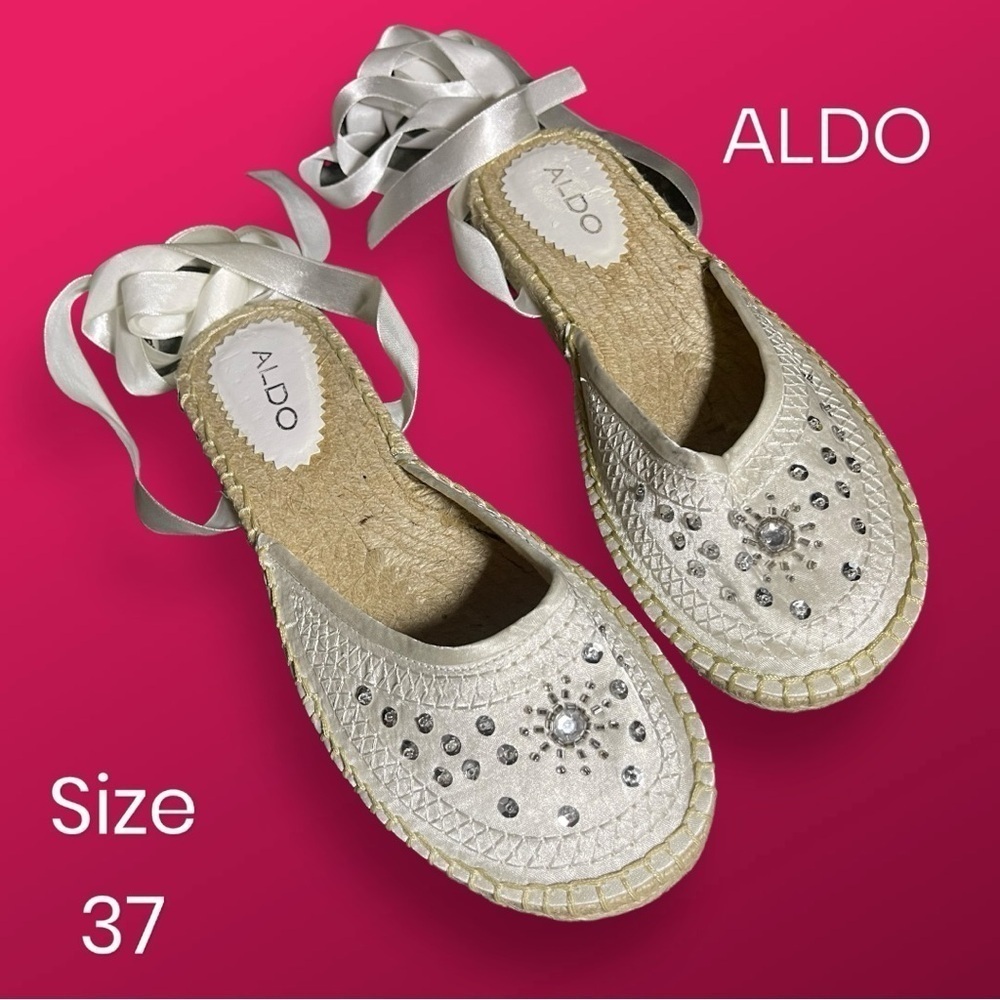 ALDO Womens Embellished Mules with Ankle Ribbon Ties